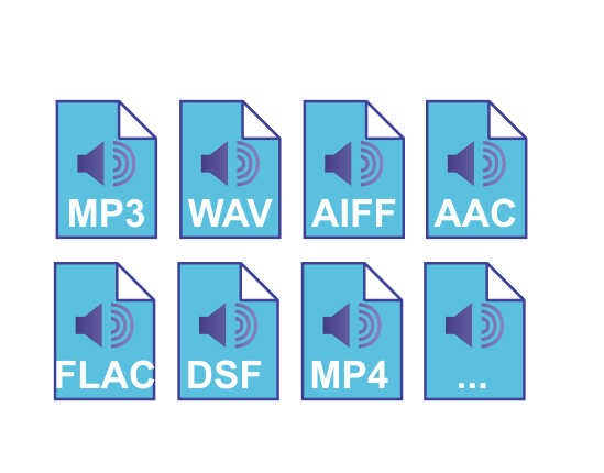 bliss supports FLAC, DSF, WAV, AIFF, MP3, MP4 and more