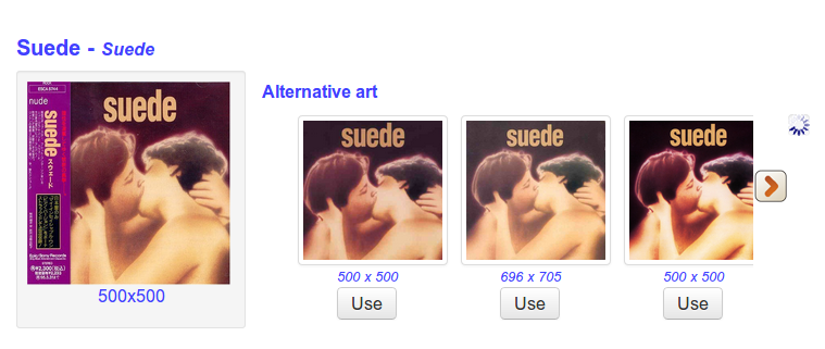 New cover art alternatives page showing alternatives to Suede.