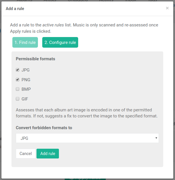 Configure image format rule