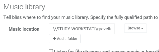 Setting the music folder using a UNC path