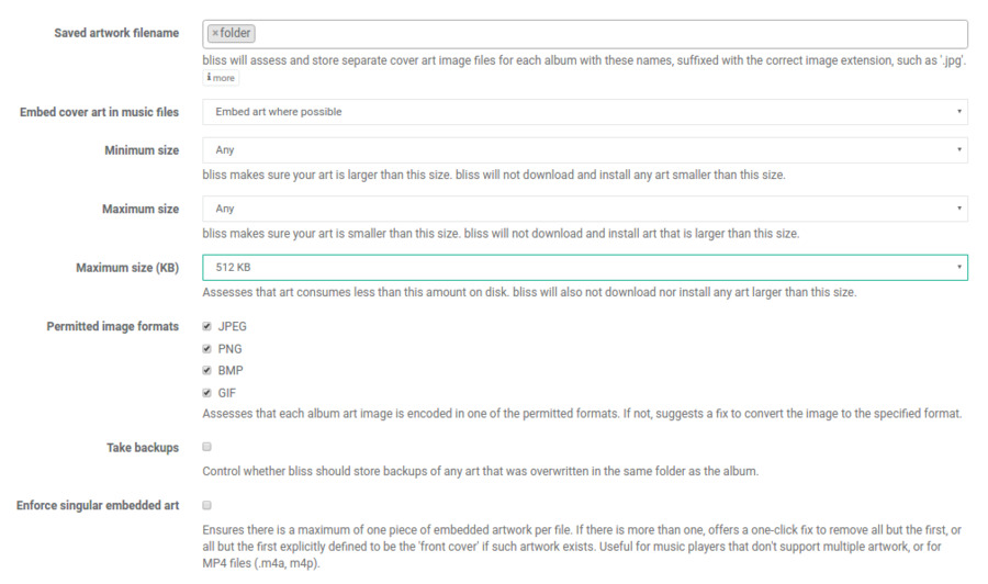 Settings after configuration for Bluesound