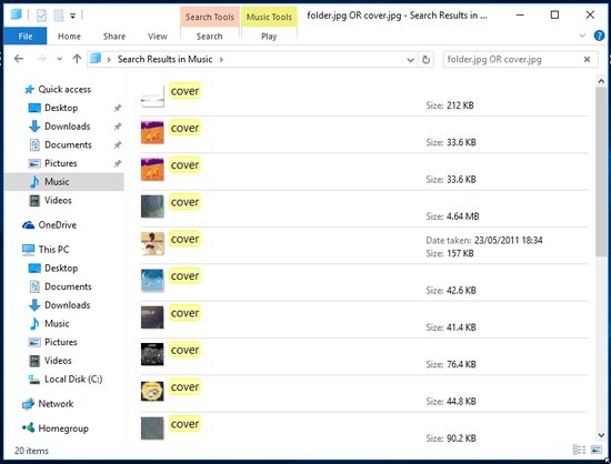 Searching for folder.jpg and cover.jpg files inside your music collection
