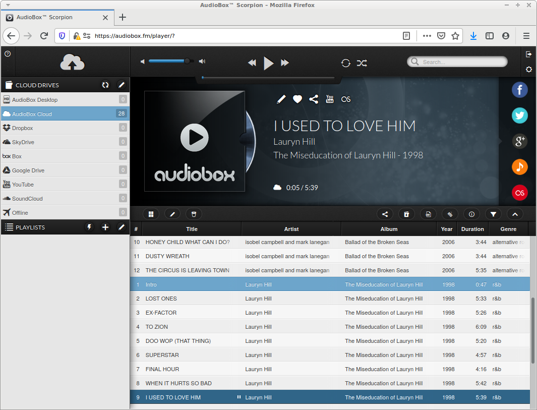 AudioBox tracks list for AudioBox Cloud