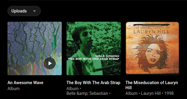 YouTube Music uploaded albums list