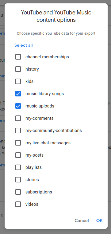 Selecting only YouTube music data