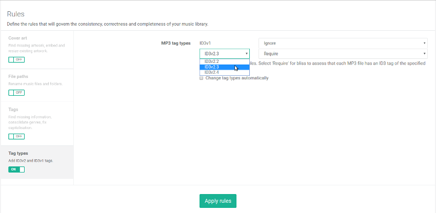 Tag type settings after configuration for Ford SYNC