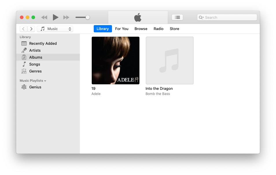 iTunes with album without artwork