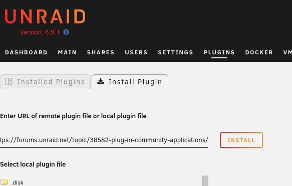 Installing the Community Applications plugin