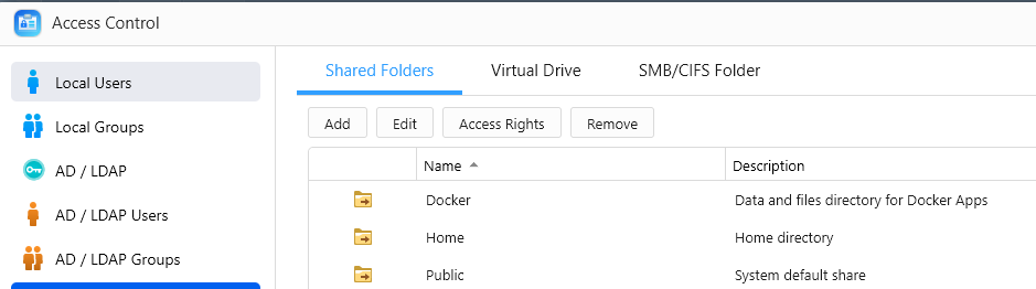 The Docker and Home shared folders in ADM