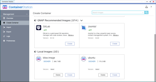 Listing the images from which a Docker container for bliss can be created.