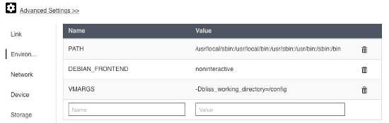 Environment settings for the bliss Docker container