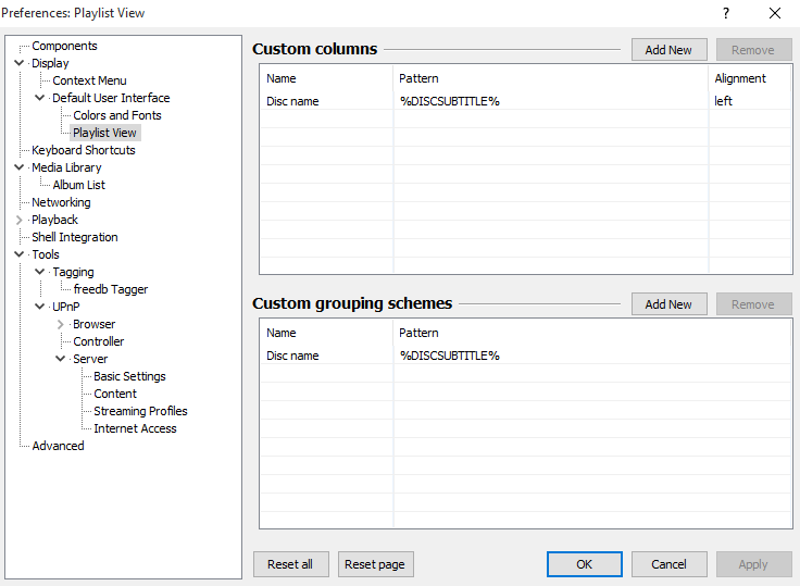 Custom columns and groupings for foobar2000