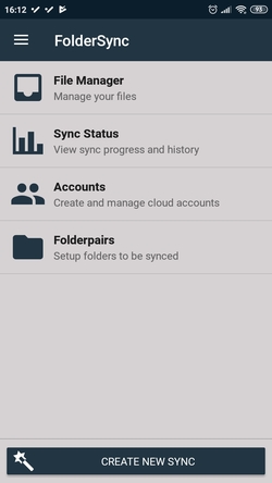 FolderSync home screen