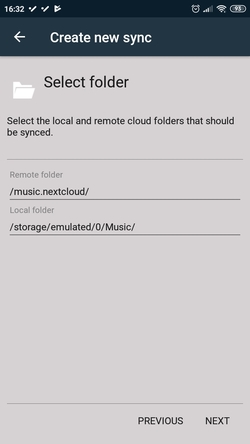 FolderSync select folders to synchronise