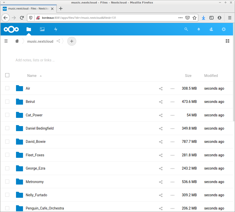 Music files imported to Nextcloud