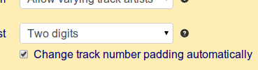 Setting for track number formatting