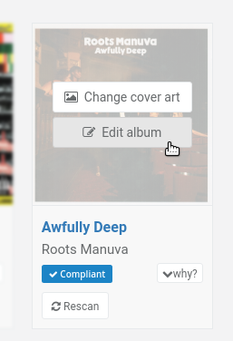 Quick links to album edit and change cover art pages