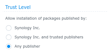 Set Trust Level to Any Publisher