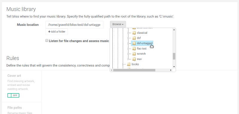 Configure settings by pointing bliss at your untagged folder