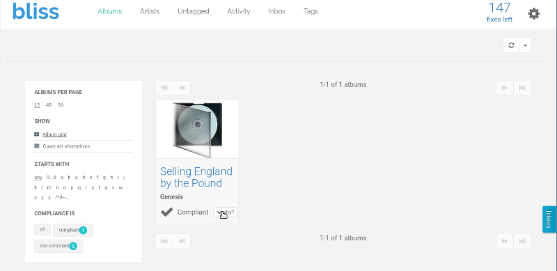 Once files are tagged they appear in bliss's Albums page