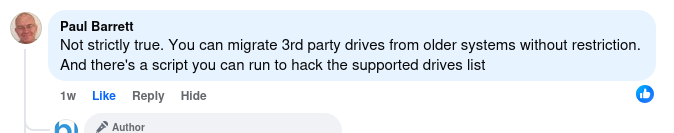 Comment by Paul Barrett with workarounds for restrictions on Synology HDDs