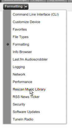 Click 'Formatting' then 'Rescan Music Library'