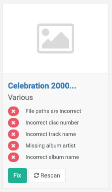 bliss showing incorrect album title for Celebration 2000
