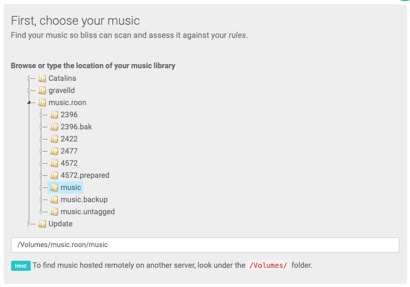 bliss choosing music folder