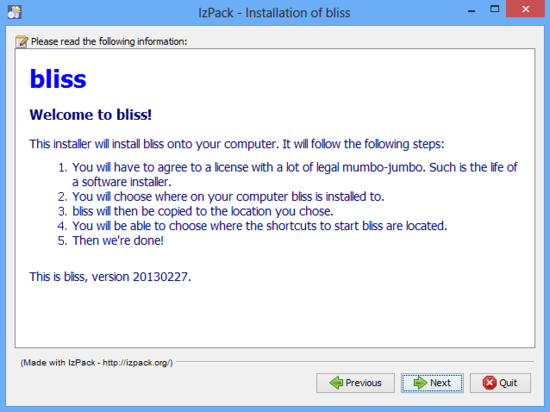 bliss installer first page