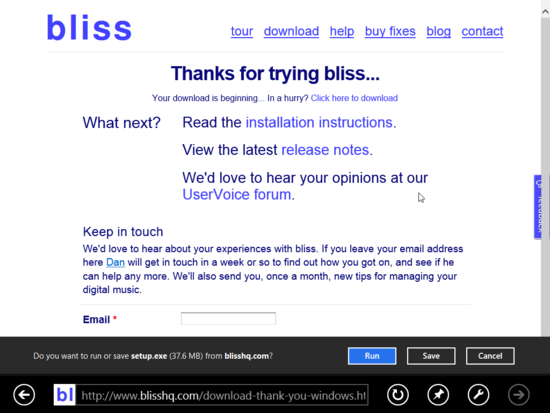 Downloading bliss for Windows 8