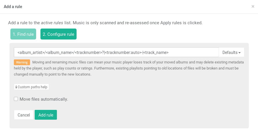 Custom variables for file organisation pattern