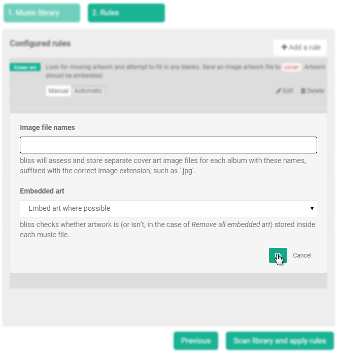 Setup: configuring the missing art rule