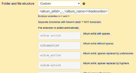 Custom variables for file organisation pattern