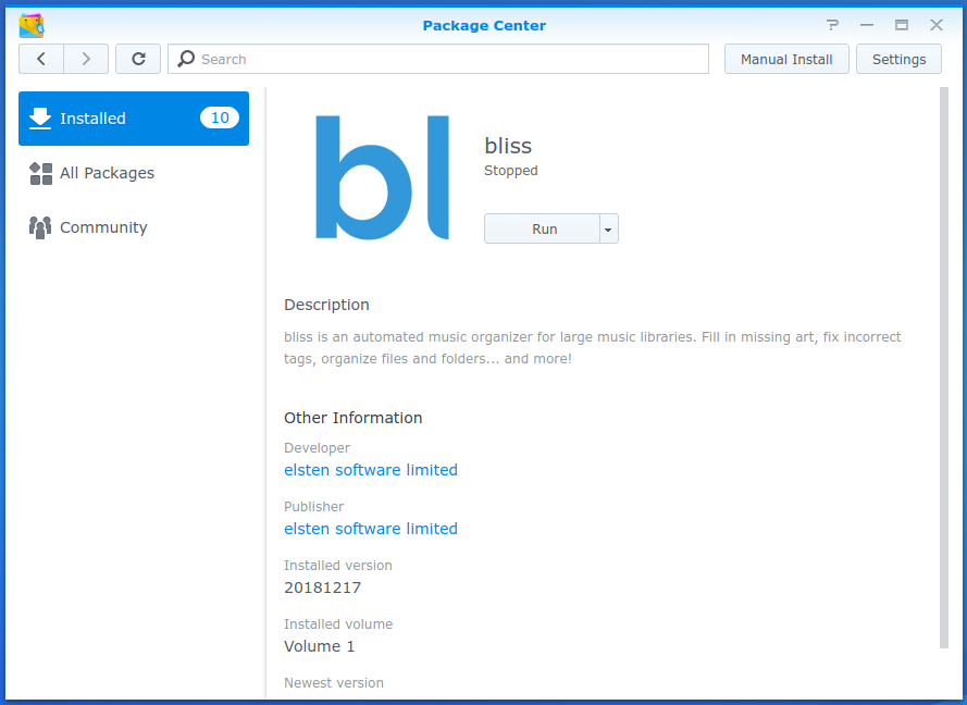 bliss running as a Synology package