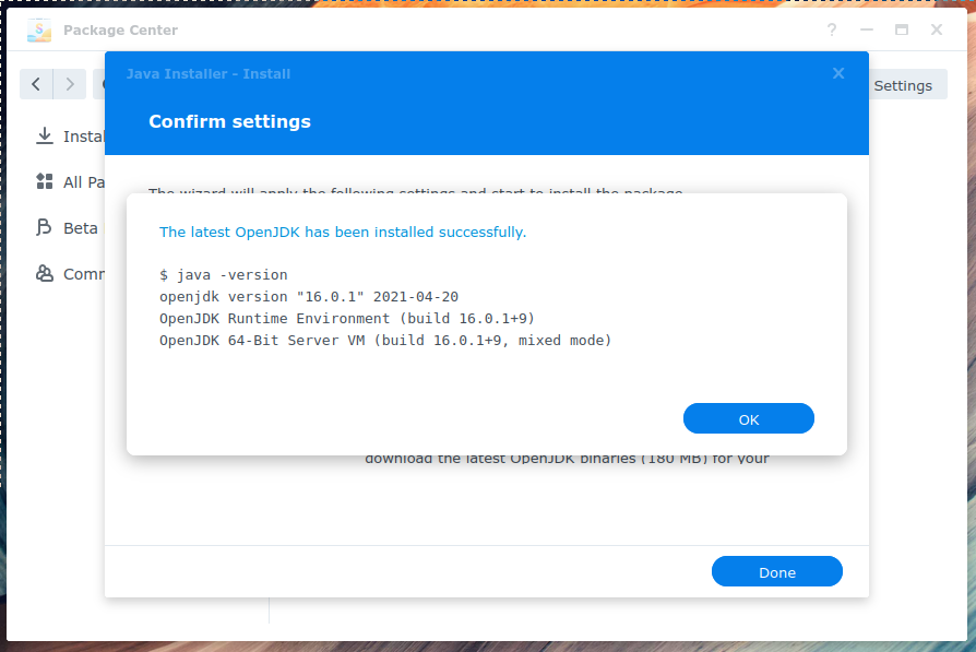Java installed in Synology